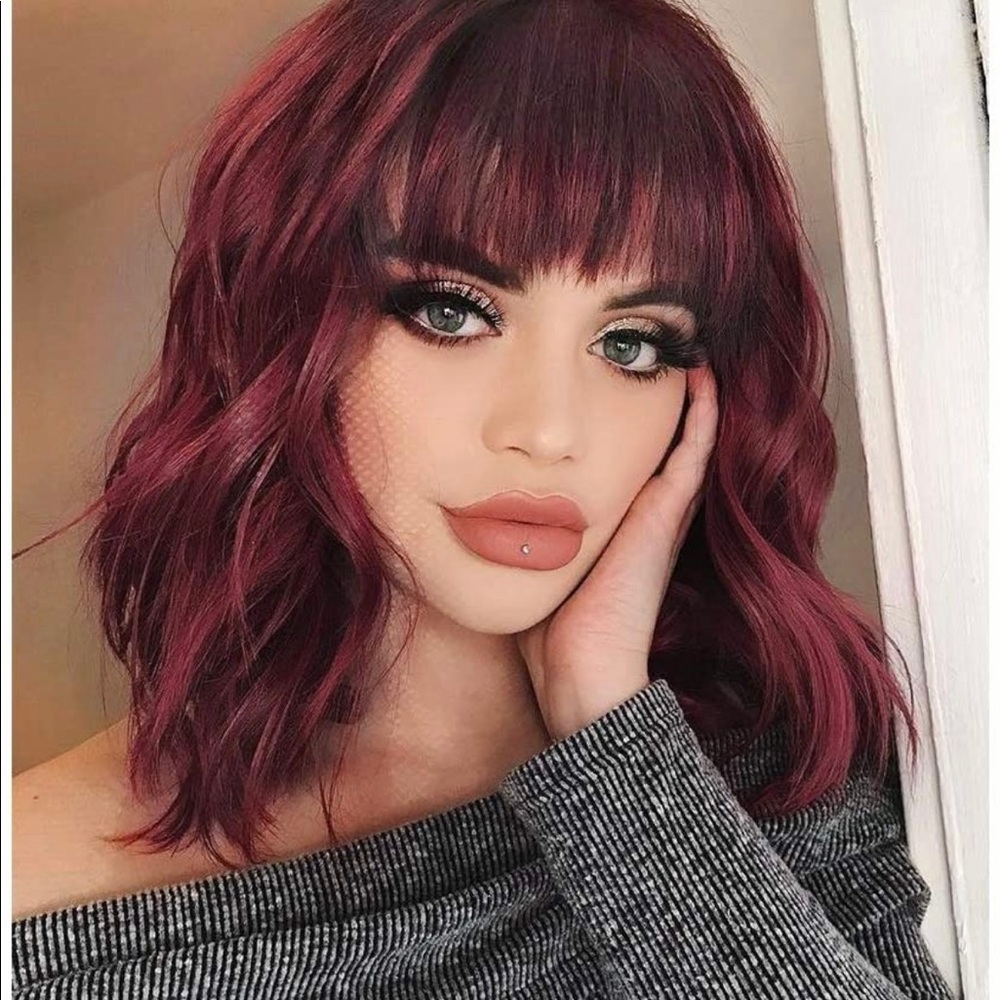 Human hair blend dark red wig